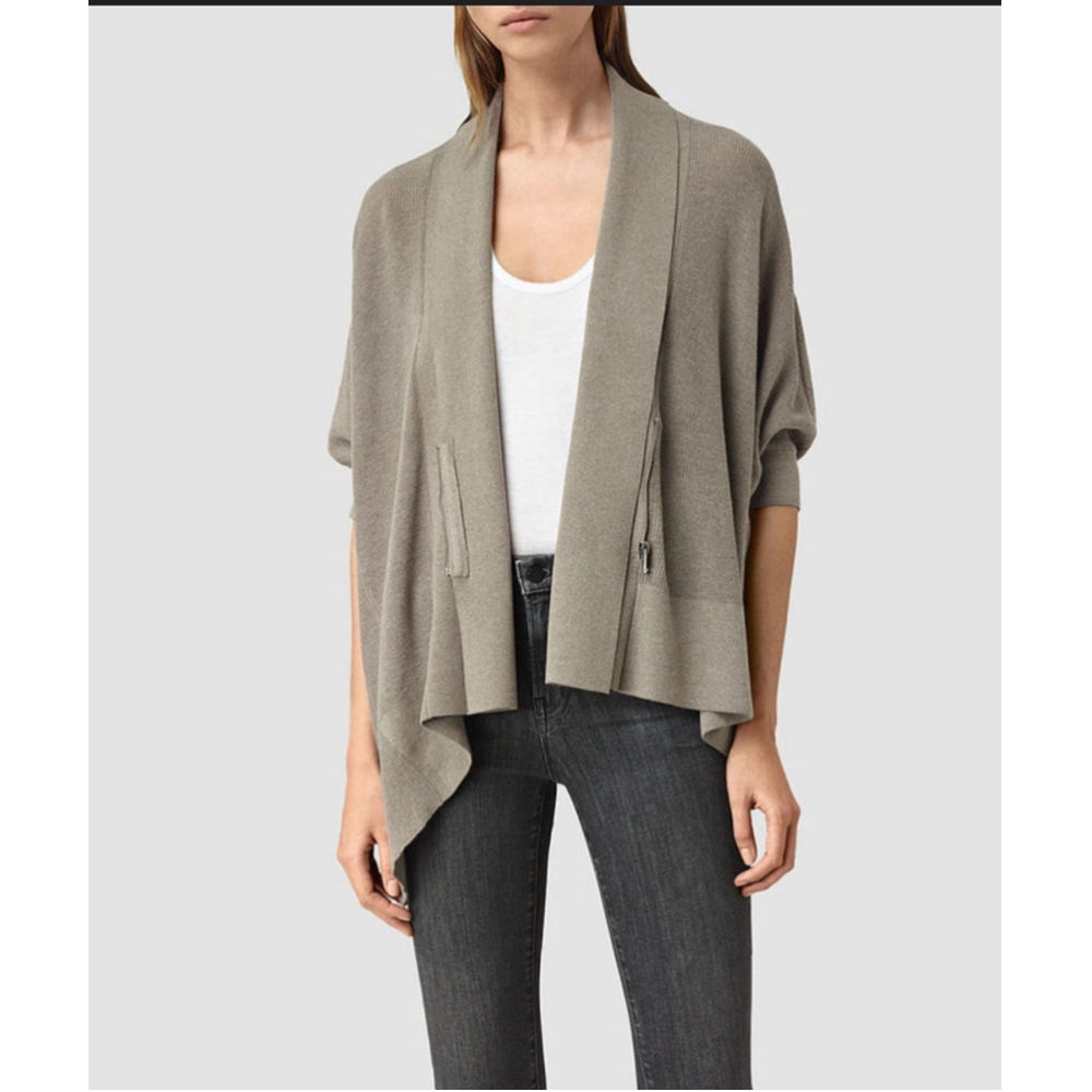 AllSaints Ali Cardigan Women's Size Small Asymmetrical Taupe
